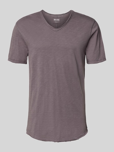Produktfoto, Regular Fit T-Shirt aus reiner Baumwolle Modell 'BENNE LONGY' von Only & Sons, Optik: Unifarben, V-Ausschnitt, Kurzarm, Rollsaum.