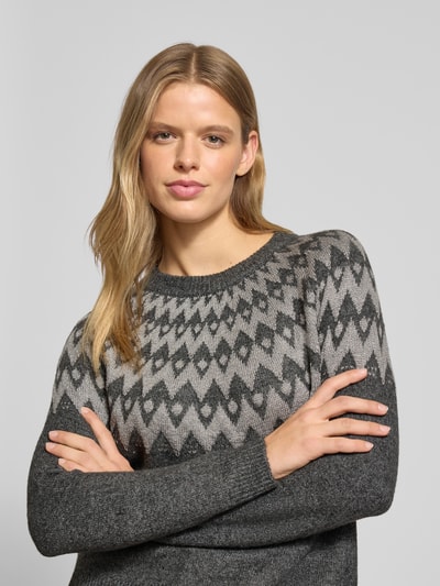 Only Sweter z dzianiny o kroju regular fit ze wzorem norweskim model ‘FRY’ Antracytowy melanż 3