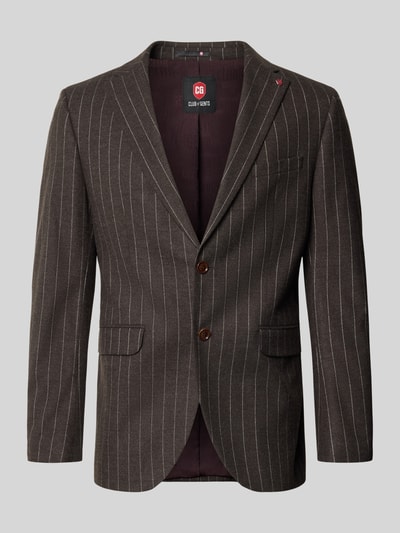 Productfoto, Slim Fit Sakko met wol-aandeel model 'Colvin' van CG – CLUB of GENTS, elastische mix, reverskraag, bruine stof met fijne witte strepen, twee knopen, borst- en klepzakken, 75 cm ruglengte, 44 cm schouderbreedte, 65 cm mouwlengte