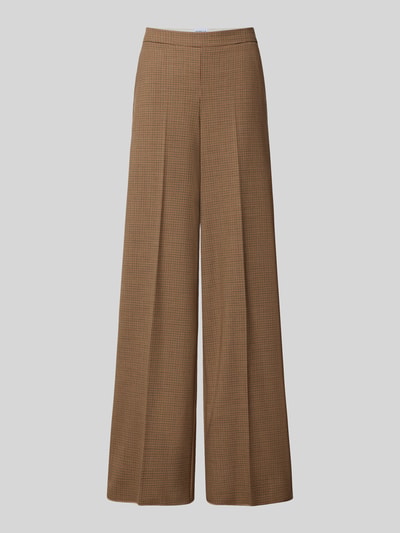 Produktfoto, Relaxed Fit Stoffhose mit Schurwoll-Anteil Modell 'GHINEA' von Marella, braunes Karomuster, Bundfalten, elastischer Material-Mix