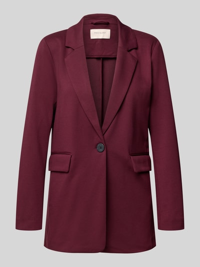 Produktfoto, Regular Fit Blazer mit Viskose-Anteil Modell 'Nanni' von FREE/QUENT in Dunkelrot, glatte Oberfläche, Reverskragen, Klappentaschen, Knopfverschluss, langärmliges Design, elastischer Material-Mix