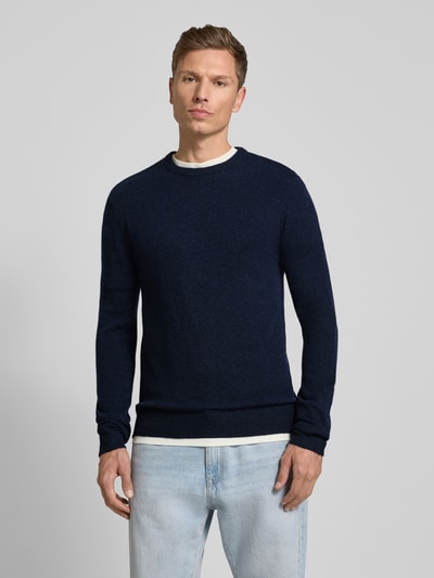 Blend Gebreide pullover met ribboorden, model 'BRANKO' Donkerblauw gemêleerd - 4