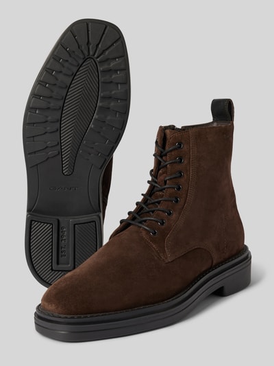 Gant Veterboots van leer met labelopschrift, model 'Boggar' Middenbruin - 3