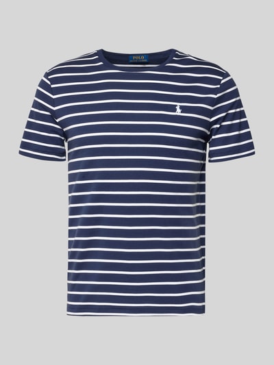 Produktfoto, Regular Fit T-Shirt aus reiner Baumwolle von Polo Ralph Lauren, navy mit weißen Streifen, Logo-Stitching, Rundhals, Sweat-Optik
