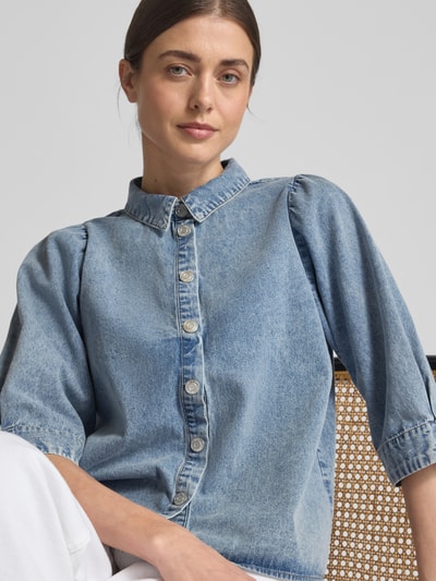 LOLLYS LAUNDRY Overhemdblouse in denimlook, model 'Bono' Jeansblauw - 3