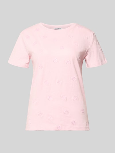 Produktfoto, T-shirt met ronde hals van Jake*s Casual in lichtroze met structuurpatroon, puur katoen, recht model, ruglengte maat S 51 cm