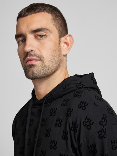 HUGO Hoodie met labelprints, model 'Flock' Zwart - 3