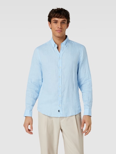 Casual Friday Leinenhemd mit Button-Down-Kragen Hellblau 4