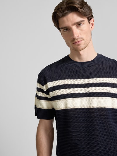 Strellson T-Shirt mit Lochstickerei Modell 'Ander' Dunkelblau 3