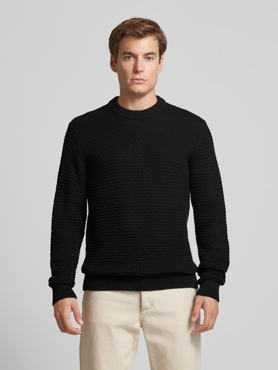 Casual Friday Gebreide pullover met structuurmotief, model 'Karl' Zwart - 4