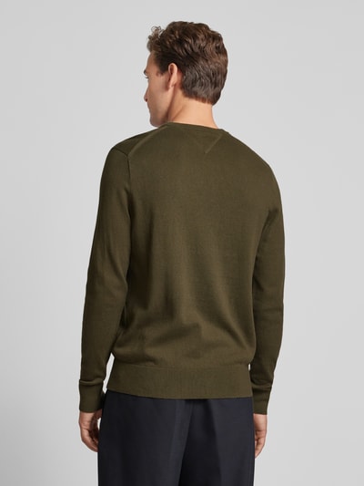 CK Calvin Klein Gebreide pullover met logostitching, model 'PIMA' Olijfgroen - 5