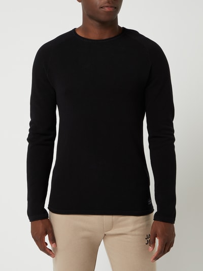 Jack & Jones Sweter z dzianiny z naszywką z logo model ‘HILL’ Czarny 4