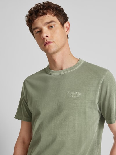 Pepe Jeans T-shirt met labelstitching, model 'Aris' Olijfgroen - 3