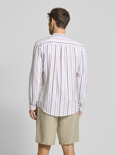 MCNEAL Slim Fit Freizeithemd aus Leinen-Mix mit Maokragen Senf 5