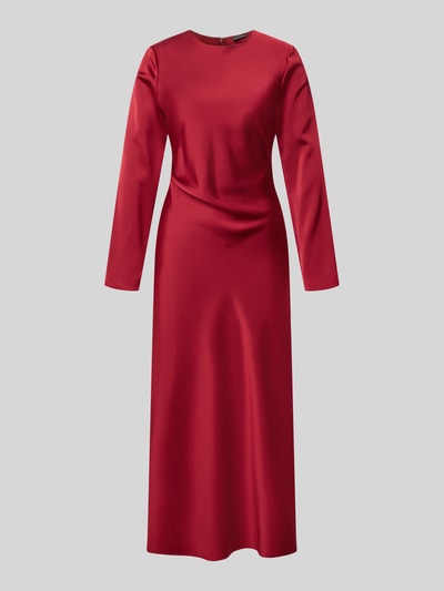 Produktfoto, Midikleid aus Satin von Emporio Armani in kräftigem Rot, körpernahe Passform, glatte Struktur, Rundhalsausschnitt, lange Ärmel