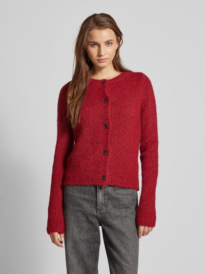 Vero Moda Regular Fit Strickjacke mit Wollanteil und Knopfleiste Modell 'NOVAH' Bordeaux 4