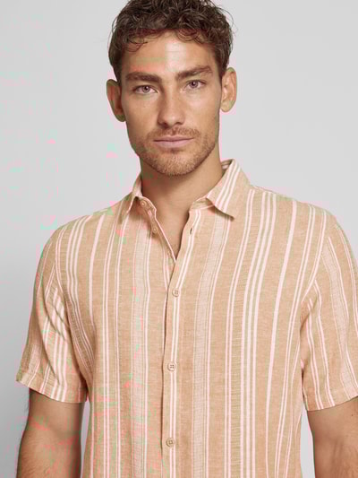 Casual Friday Regular Fit Leinenhemd mit 1/2-Arm Modell 'LINCON' Orange 3