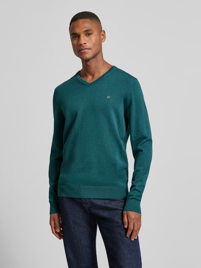Christian Berg Men Gebreide pullover met V-hals Metallic groen gemêleerd - 4