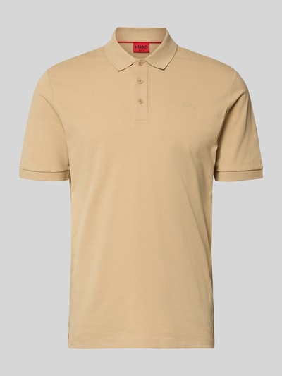 Produktfoto, beige regular fit poloshirt van puur katoen model 'DONOS222' van HUGO, heren poloshirt, effen, zachte textuur
