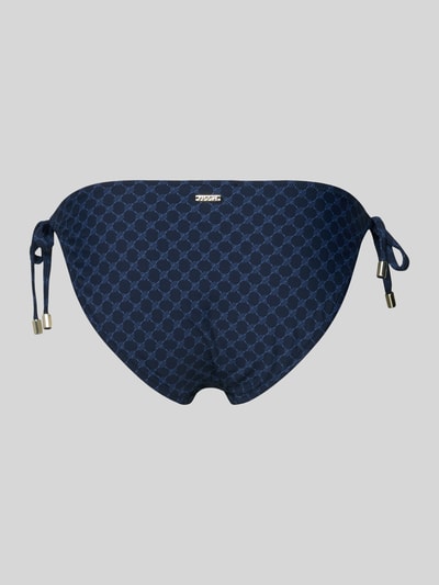 Produktfoto, Bikini-Slip mit seitlicher Schnürung Modell 'Cortina Beach' von JOOP! Collection, granatowy materiał z nadrukiem logo, dopasowany fason, elastyczna tkanina