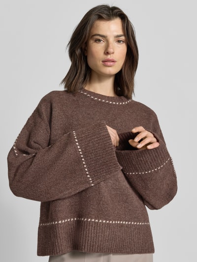 Neo Noir Relaxed fit blouse met wol, model 'Roeme' Middenbruin - 3