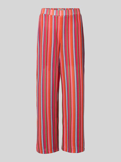 Produktfoto, Hose im Allover-Look Modell 'LIBELLA' von ICHI, mehrfarbige Streifen, Material-Mix mit Stretch, Regular Fit, auf grauem Hintergrund.