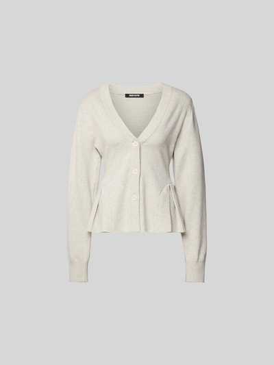 Produktfoto, Cardigan mit Kaschmir-Anteil von ROTATE im cremefarbenen Baumwoll-Mix, taillierte Passform, Strick-Optik, V-Ausschnitt, Kellerfalten, Rückenlänge 58 cm in Größe S.