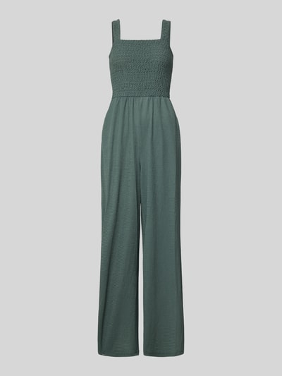 Produktfoto, Regular Fit Jumpsuit mit gesmoktem Rumpf Modell 'ELISE' von Only, Optik: Unifarben, breite Träger, ohne Ärmel, Eingrifftaschen, grüne Farbe, strukturierte Textur