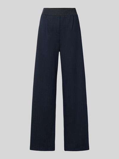 Produktfoto, donkerblauwe wijdte broek met viscose, subtiele streeptextuur, Weite Hose mit Viskose-Anteil van Brax, Dames