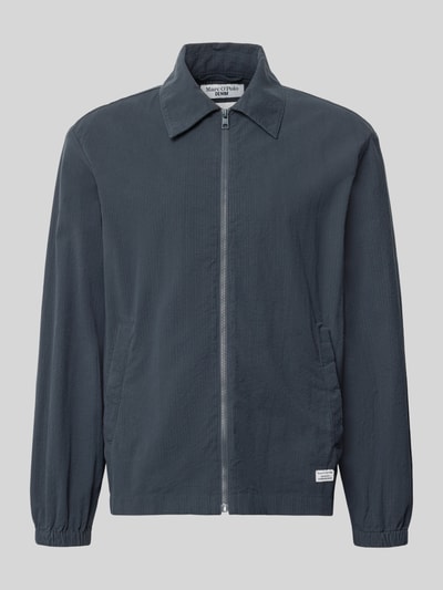 Produktfoto, Regular Fit Hemdjacke aus reiner Baumwolle von Marc O'Polo DENIM, dunkelblau, klassische Kragenform, sichtbare Reißverschlussleiste, strukturierte Oberfläche