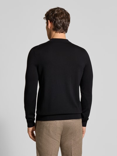 JOOP! Collection Sweter z dzianiny z żywej wełny z kołnierzykiem polo model ‘Dondor’ Czarny 5