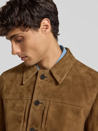 Officine Générale Regular Fit Jacke aus reinem Ziegenleder Mittelbraun 3