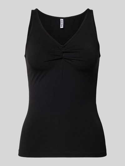 Produktfoto, Slim Fit Top aus Viskose-Mix Modell 'MALIVA' von Pieces in Schwarz, unifarben, V-Ausschnitt, ärmellos, elastische Textur