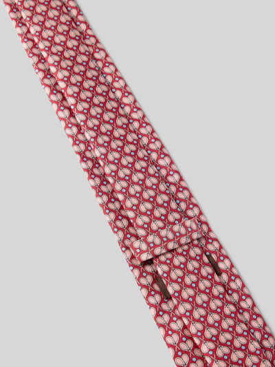 Produktfoto, Krawatte aus Seide mit Allover-Muster von Blick in klassischer Form mit Label-Patch und Einstecklasche, Breite 8 cm, rote Grundfarbe, glatte Textur