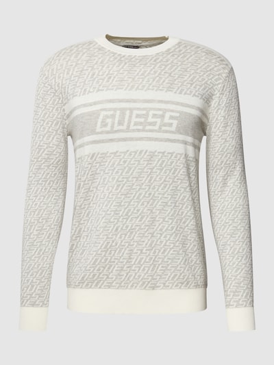 Guess Strickpullover mit Allover-Label-Muster Modell 'PALMER' Offwhite 2