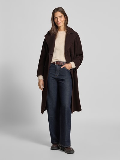 Marc O'Polo Regular fit lange wollen jas met dubbele knoopsluiting Donkerbruin - 1