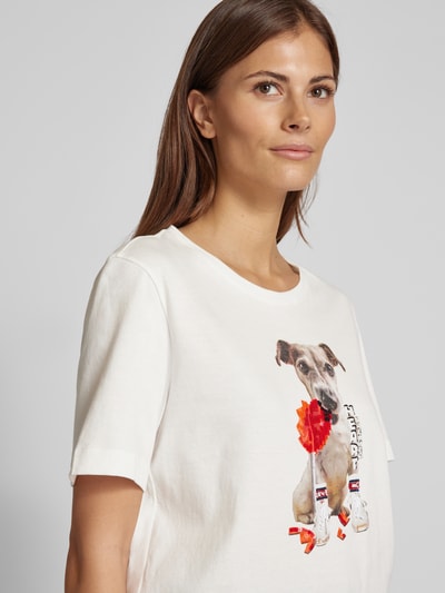 Marc Cain T-Shirt mit Pailletten- und Ziersteinbesatz Offwhite 3