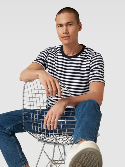 Les Deux T-Shirt mit Streifenmuster Modell 'Adrian' Marineblau 3