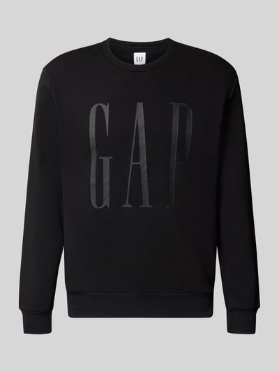 Produktfoto, Sweatshirt mit Rundhalsausschnitt und Logo von GAP, Herren, Baumwoll-Mix, Regular-Fit, Schwarz, glatte Textur, Logo-Schriftzug vorn