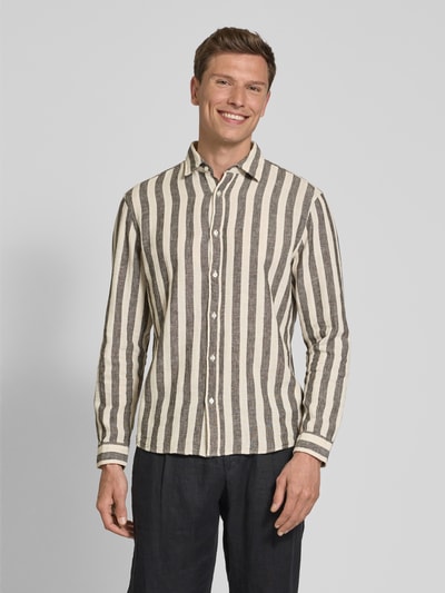 MCNEAL Tailored Fit Leinenhemd mit Kentkragen Schoko 4