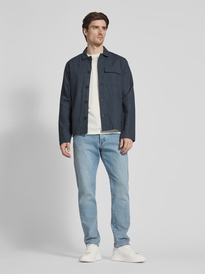 Casual Friday Regular fit overshirt van linnenmix, model 'MYLES' Donkerblauw - 1