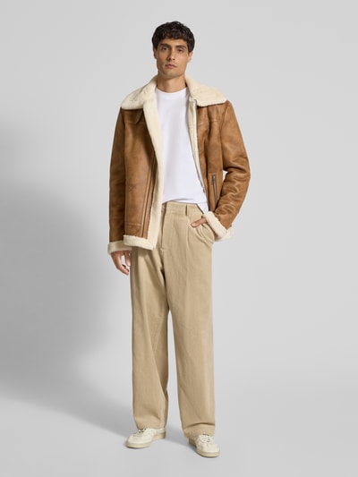 MCNEAL Regular fit jack met kraag van imitatiebont in leerlook Cognac - 1