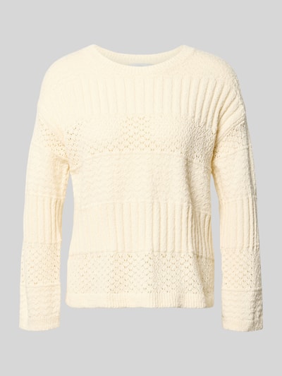Produktfoto, Boxy Fit Strickpullover aus reiner Baumwolle Modell 'ALAYA' von Pepe Jeans, cremefarben mit Strickoptik, Struktur-Muster und Rundhals.