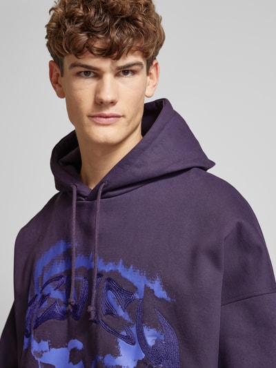 REVIEW Hoodie met labelstitching Aubergine - 3