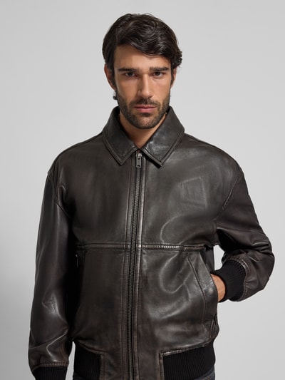 BOSS Orange Regular Fit Lederjacke aus echtem Schafsleder Modell 'JOBERG' Dunkelbraun 3