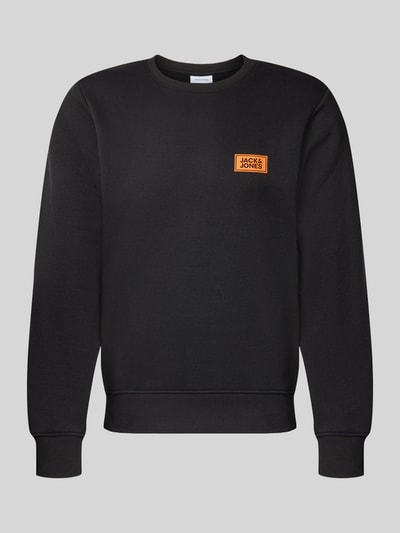 Produktfoto, Sweatshirt mit Label-Print Modell 'RUSH' von JACK & JONES in Schwarz, Baumwoll-Mix, Rundhalsausschnitt, lockerer Schnitt, gerippte Abschlüsse