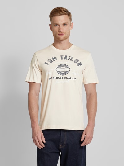 Tom Tailor T-shirt z nadrukiem ze sloganem Złamany biały 4