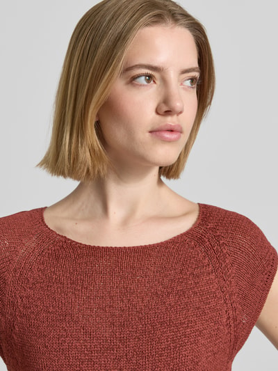 Stefanel T-Shirt in Strick-Optik mit Rundhalsausschnitt Rostrot 3