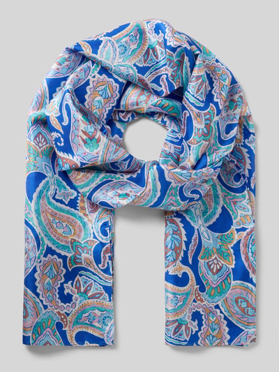 Productfoto, Seidenschal met allover-paisley-print model 'PONGÉ' van Codello, rechthoekig, blauw met kleurrijke patronen, zijde, 51x181 cm