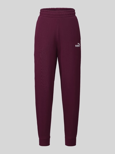 Produktfoto, Sweatpants mit Label-Stitching und elastischem Bund von PUMA in dunklem Bordeaux, Baumwoll-Mix, Relaxed Fit, strukturierte Oberfläche